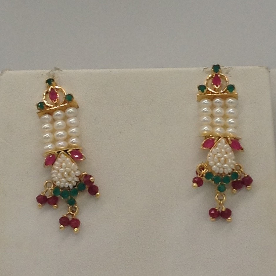 Multicolour Ranihaar set with 3 line flat pearls mala jps0356