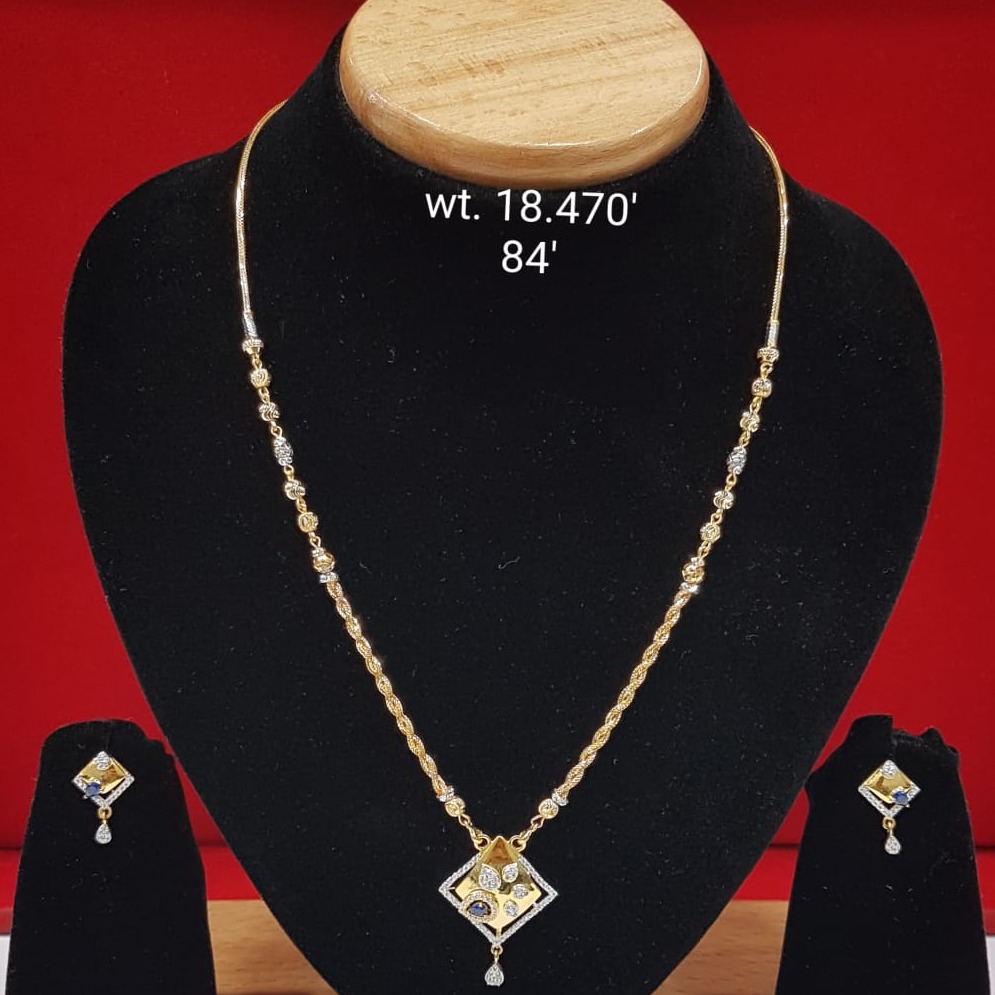 22k gold cz diamond with Sapphire Necklace Set