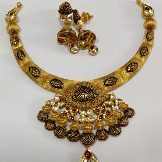22K(916)Gold Ladies Fancy Antique Oxidised Necklace Set Khokha