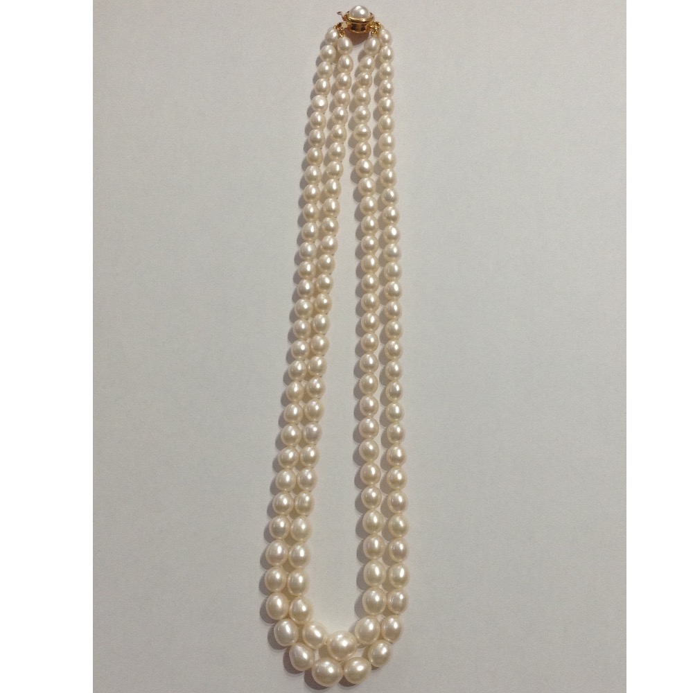 White Oval Graded Pearls Necklace 2 Layers JPM0083