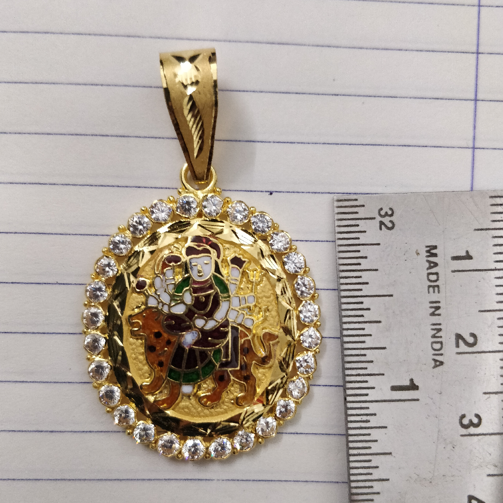 916 gold fancy gent's ambe maa minakari pendant