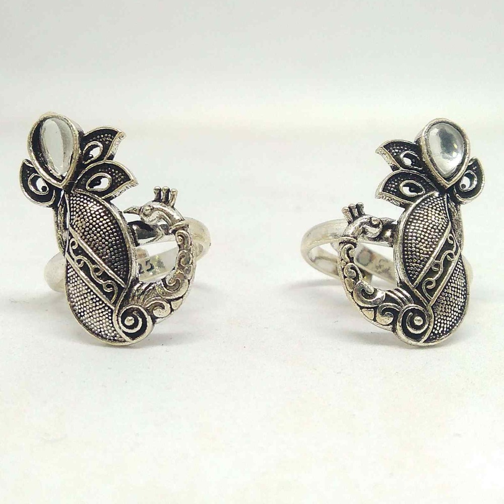 Silver Oxidised Peacock Design Bichiya / toe rings  For Ladies