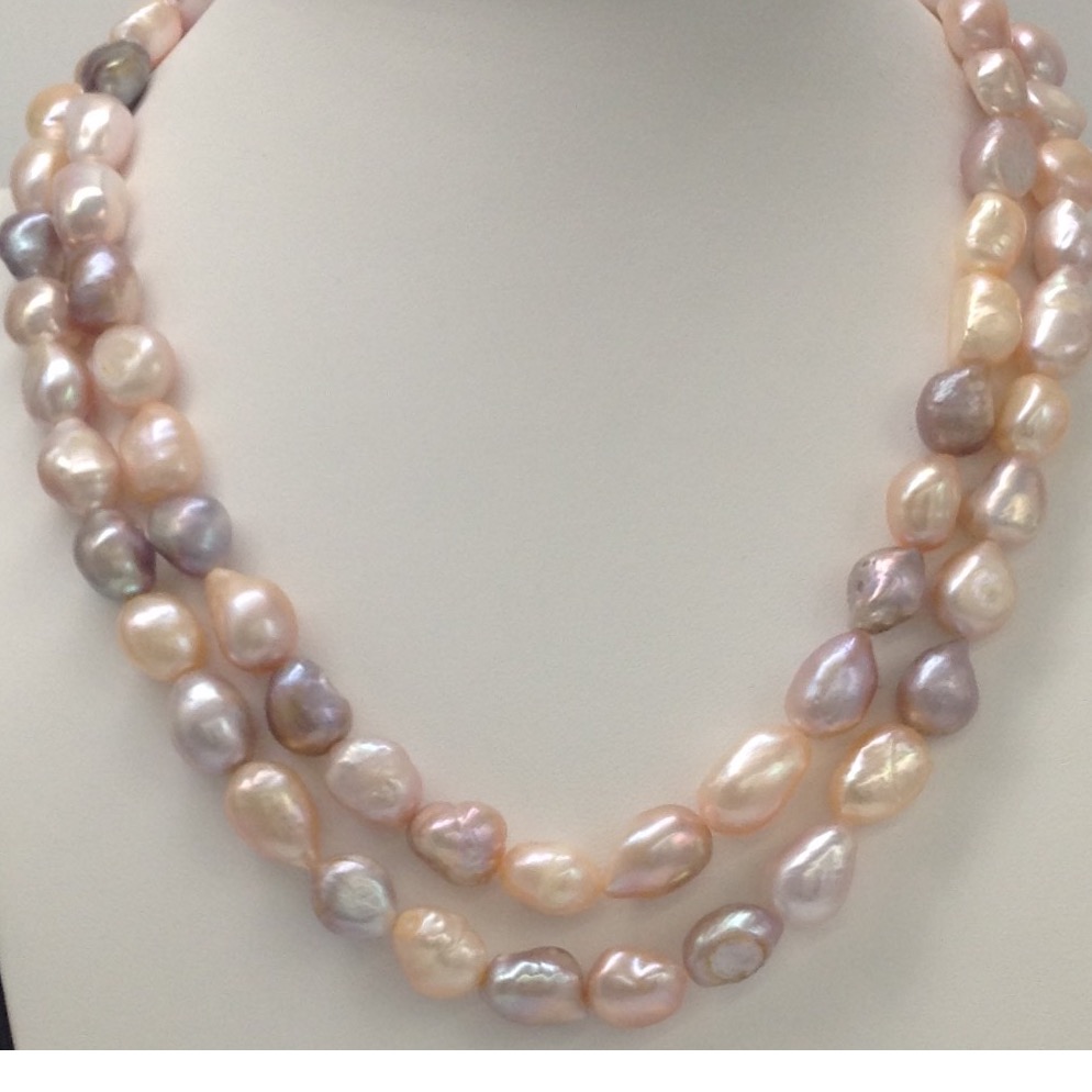 Freshwater multicolour oval baroque pearls necklace JPM0206