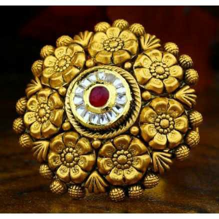 916 antique gold jadtar ring