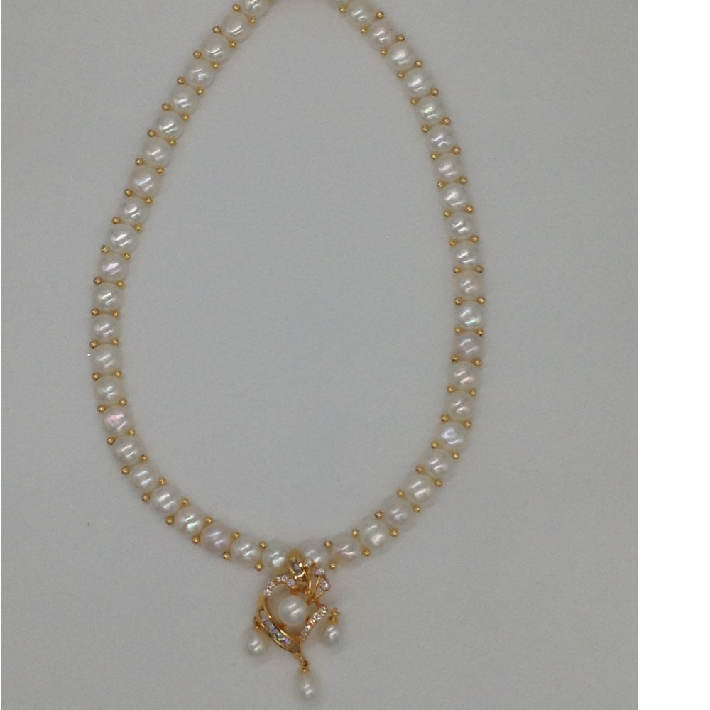 White cz and pearls pendent set with 1 line button mala jps0399