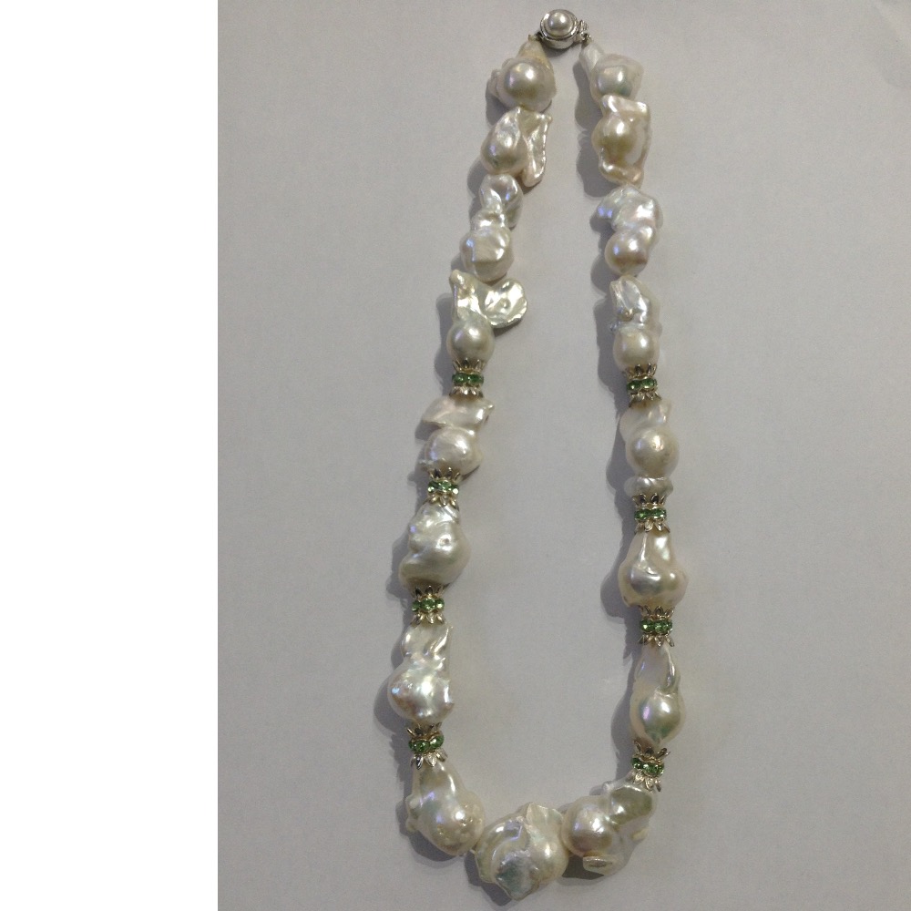 Freshwater white drops baroque pearls mala with cz chakri JPM0123