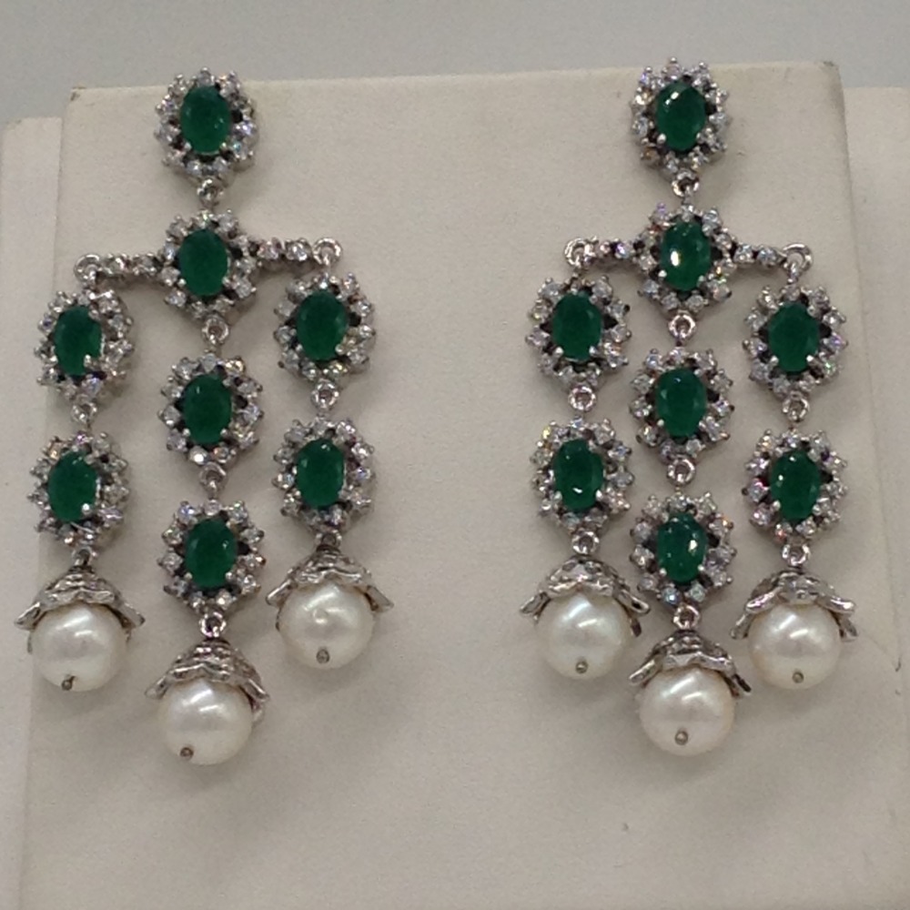 White cz ;green onyx brooch set with 3 lines round pearls jps0503