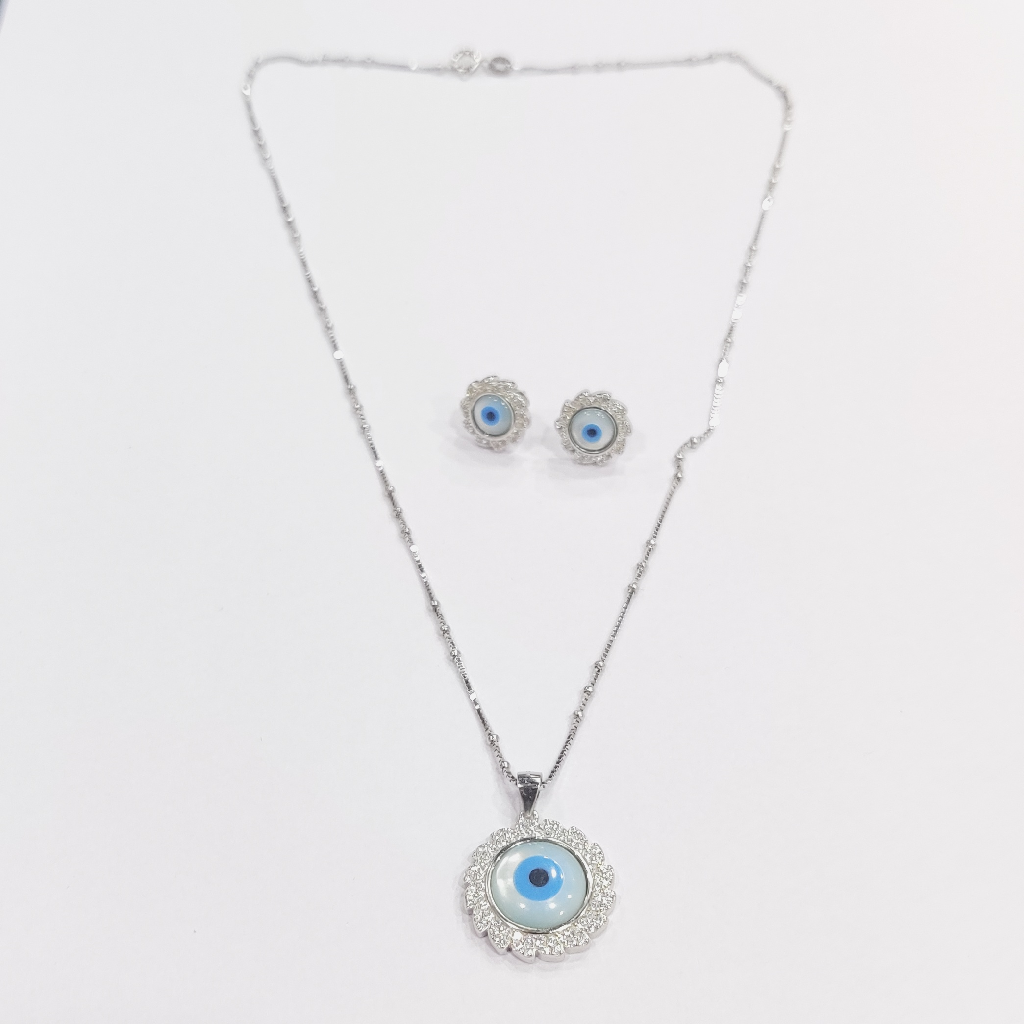 925 Sterling Silver Designer Evil Eye Chain Pendant Set