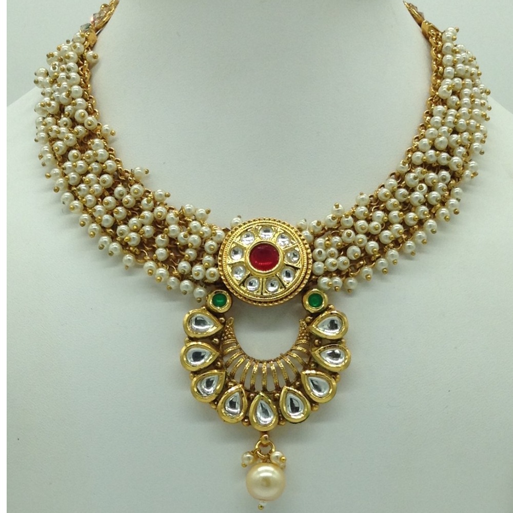 Multicolour kundan and pearls jali necklace set jnc0123