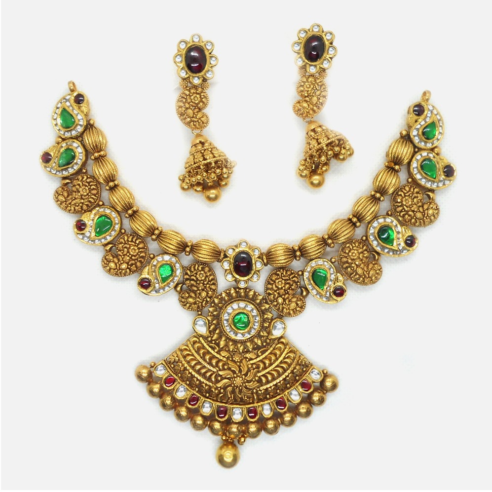 916 Gold Antique Bridal Necklace Set RHJ-6024