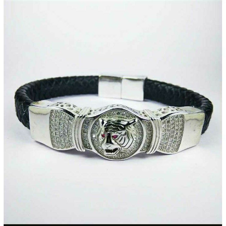 Fancy 925 Silver Gents Leather Bracelet