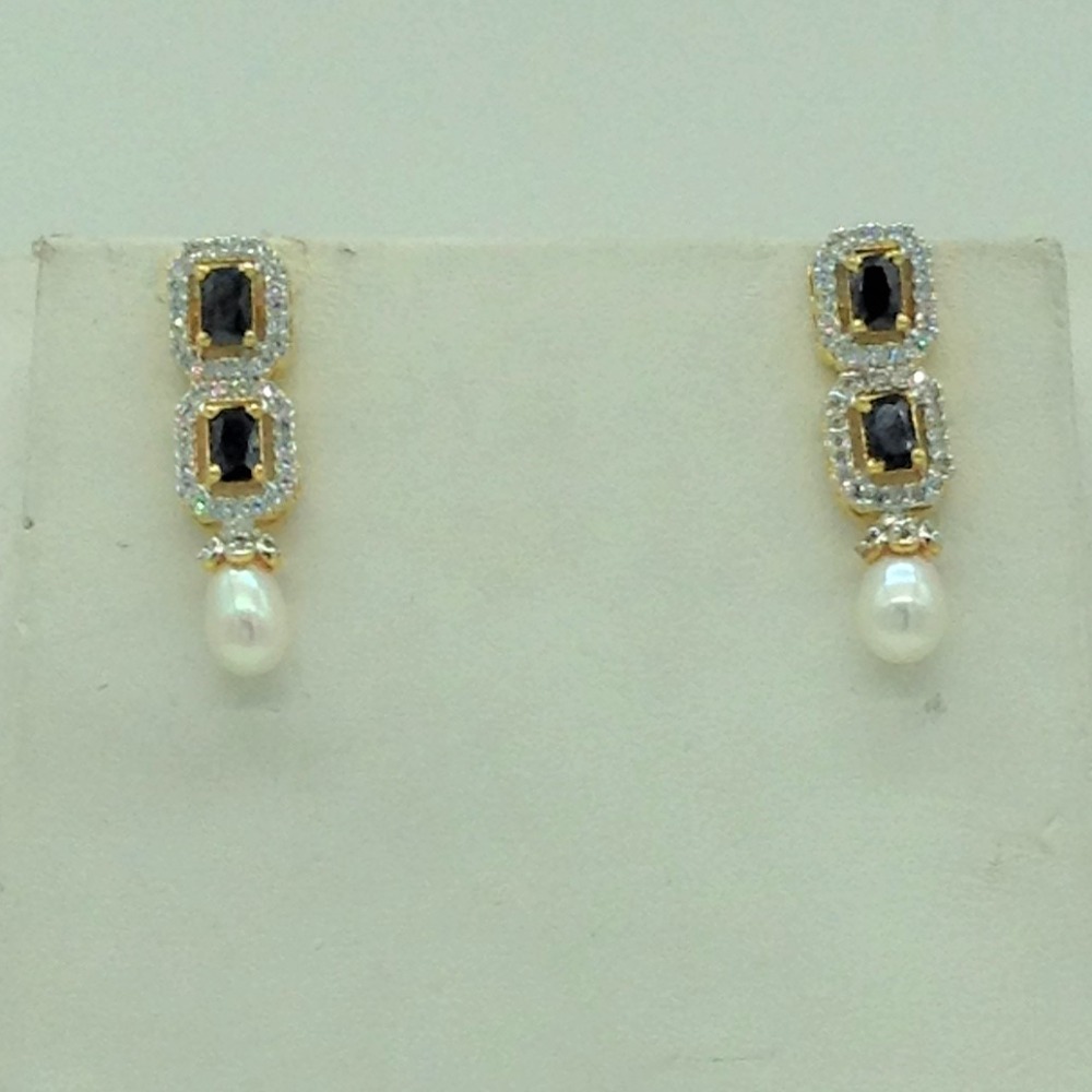 White Blue CZ Stones and Tear Drop Pearls Necklace Set JNC0144