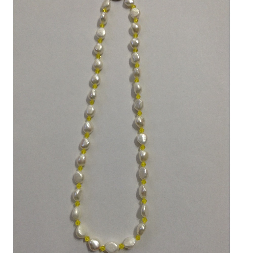 white oval baroque pearls mala with yellow crystals JPM0228