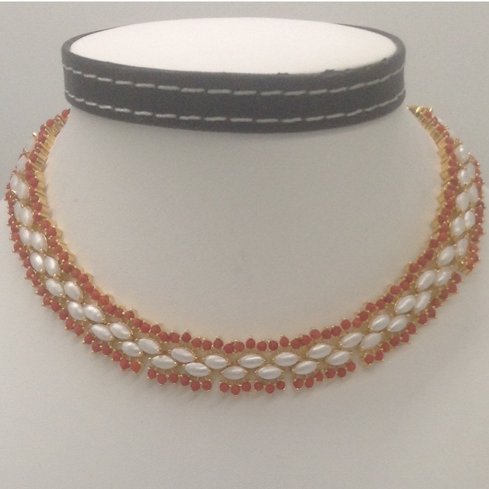 Corals and white marquise pearls necklace set jnc0056