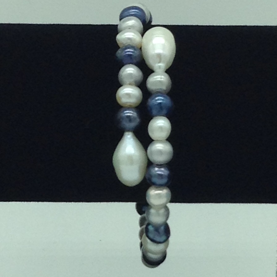 White and grey potato pearls 1 layers stiff bracelet jbg0170