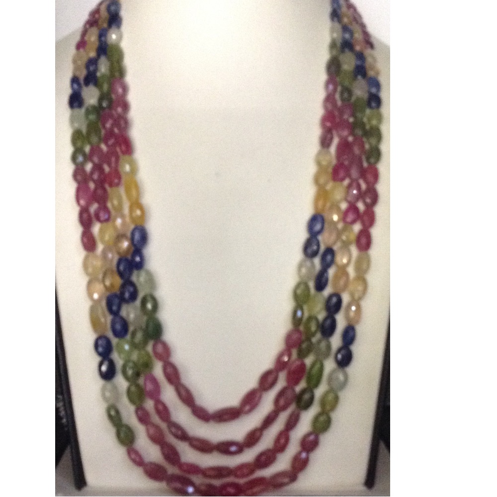 Natural multi colour sapphires oval faceted beeds necklace JSM0070
