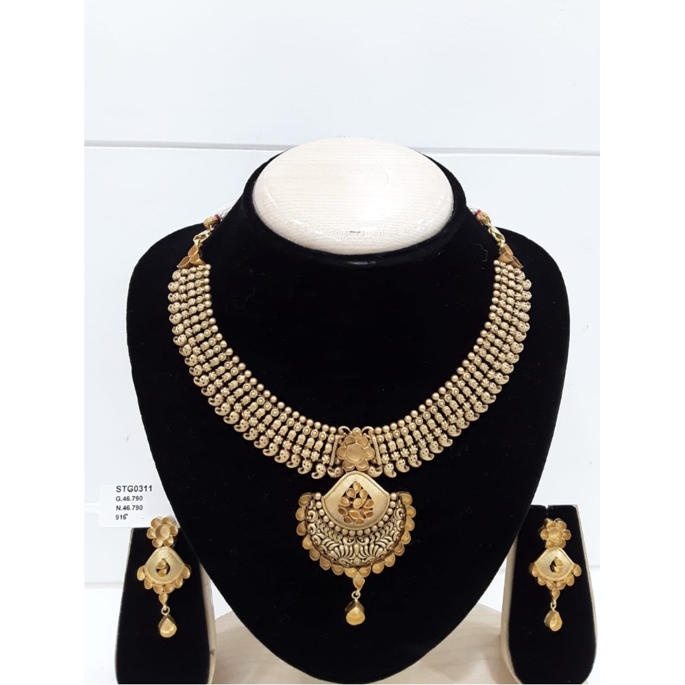 916 Gold Antique Kundan Jewellery Necklace Set VJ-N008