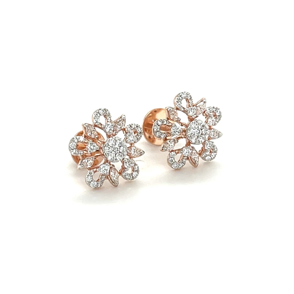 Flower-Shaped Diamond Earrings in 14k Rose Gold