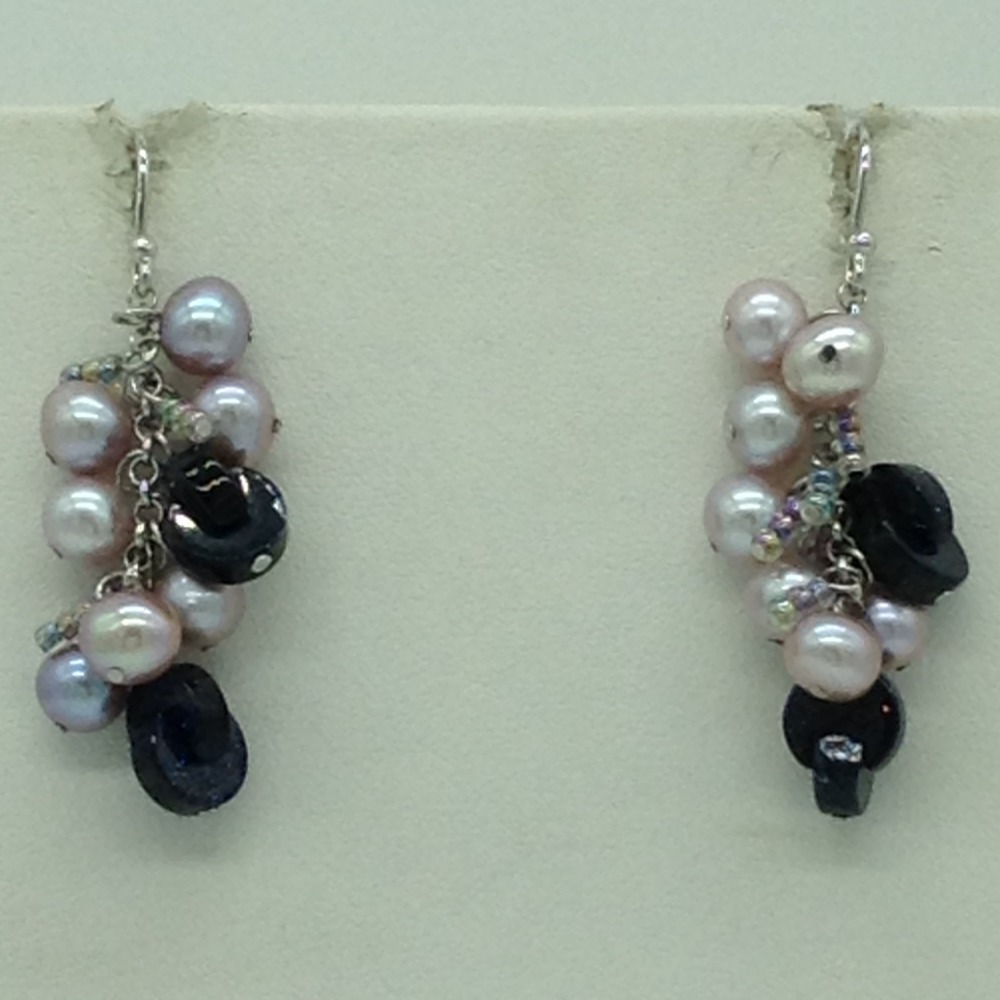 Freshwater pink pearls and blue sandstone silver chain set jnc0091