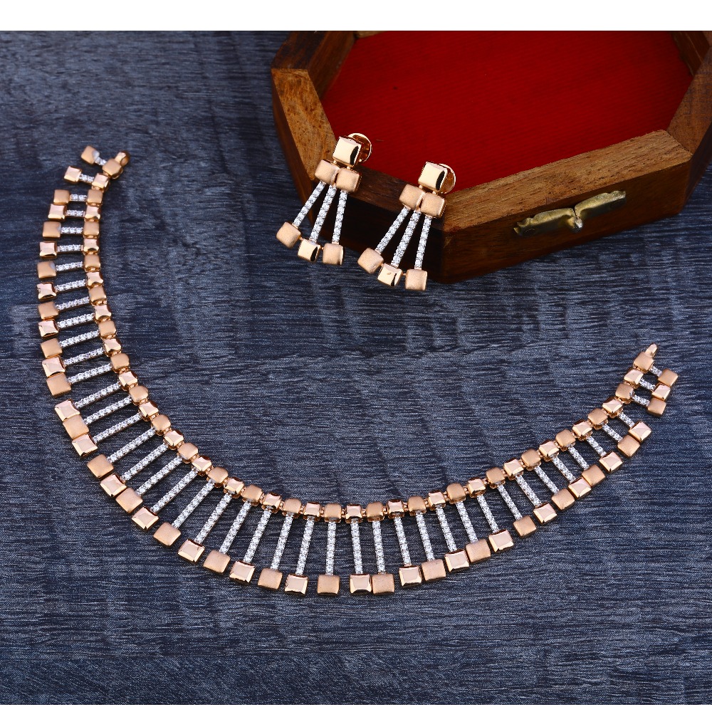 18KT Rose Gold Cz Designer Women's Necklace Set RN162