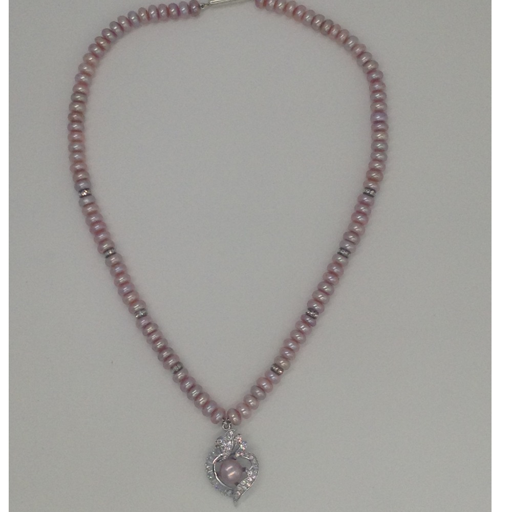 White cz and pink pearls pendent set with pink pearls mala jps0146