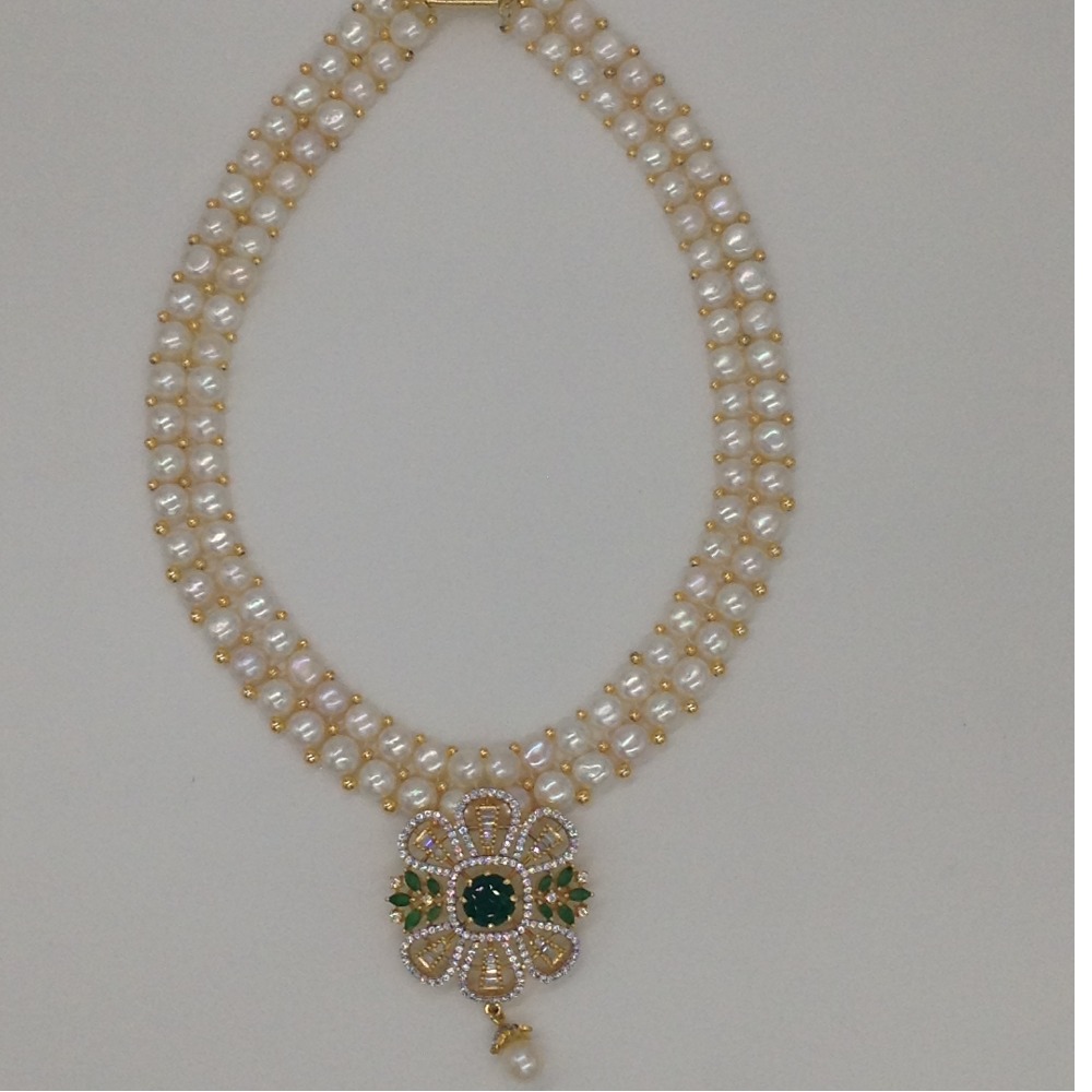 White;green cz pendent set with 2 line button pearls mala jps0261