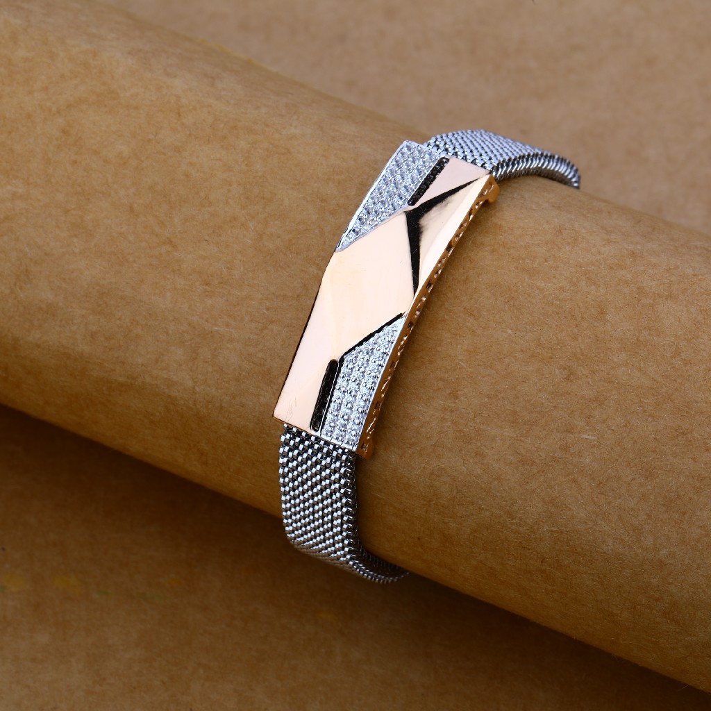 Mens Leather 18K Rose Leather Bracelet-MLB43