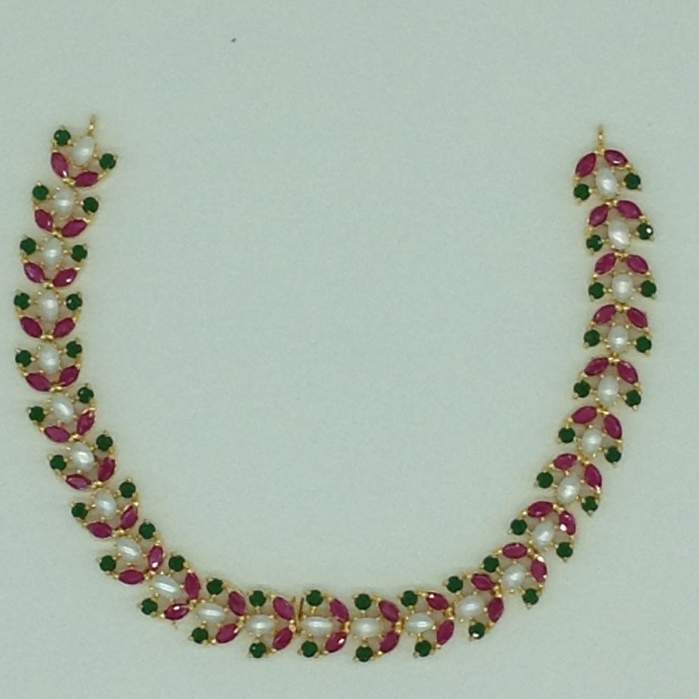 Red ,Green CZ and Pearls Necklace Set JNC0179