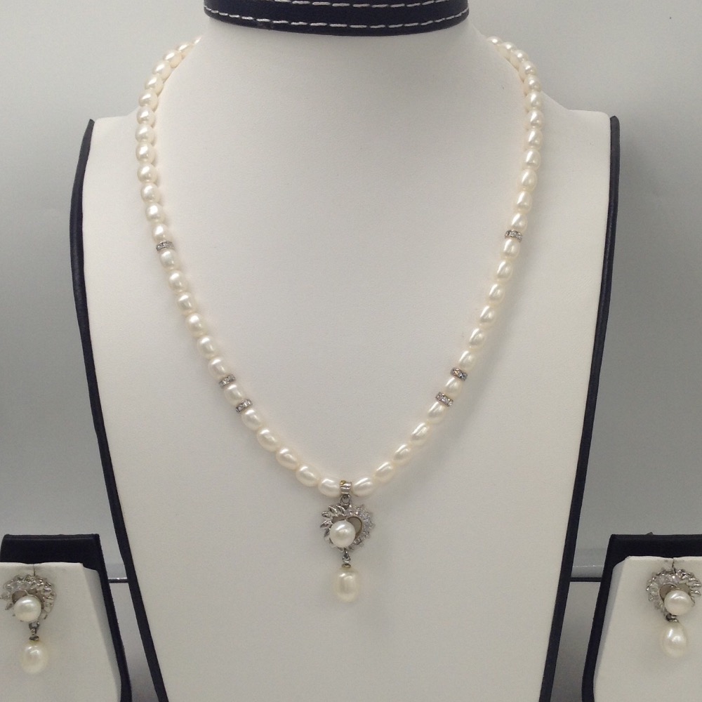Buy quality White cz and pearls pendent set with oval pearls mala ...