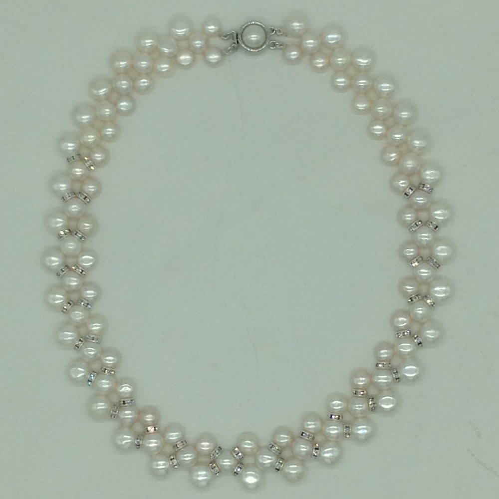 Freshwater white button pearls zigzag necklace set jpp1004