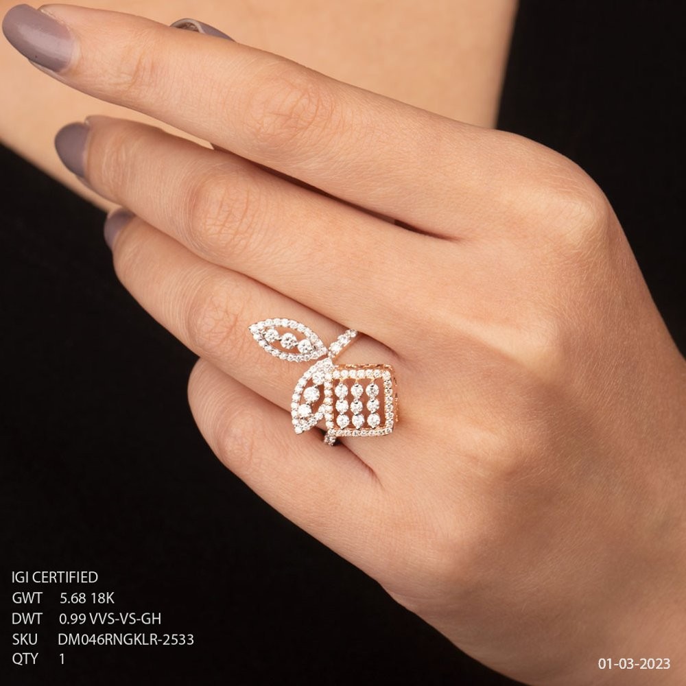 18K Gold Leaf Design Diamond Ring