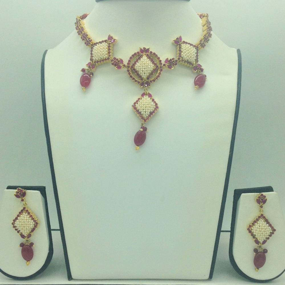 Red Cz and Pearls Necklace Set JNC0187