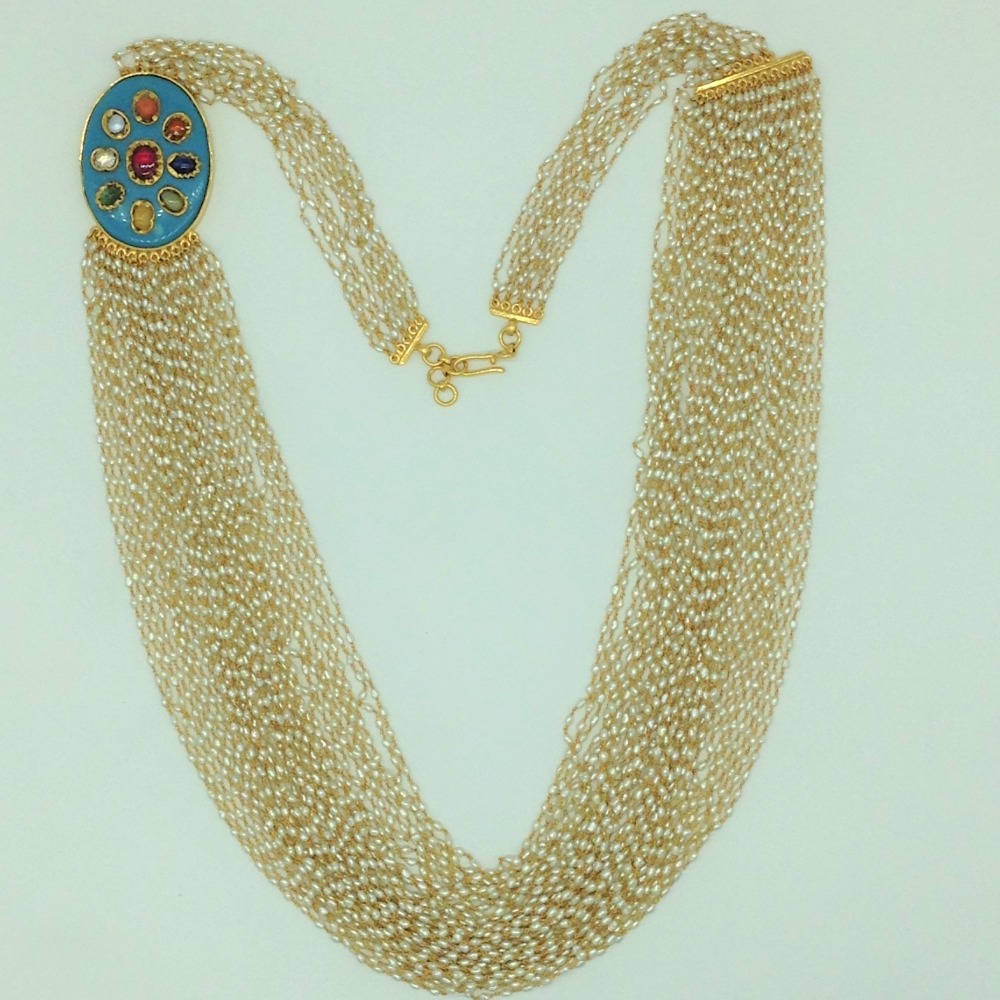 Keshi Rice Pearls & Turquoise Broach 36 Lines Taar Necklace JGT0033