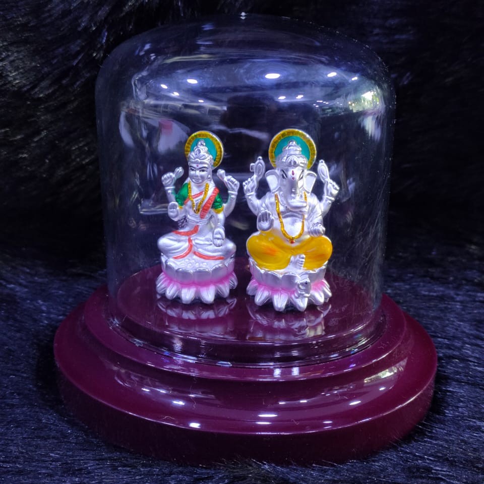 92.5 Sterling Silver Lite Weight Ganesh Laxmi Pure Silver Hollow Idol
