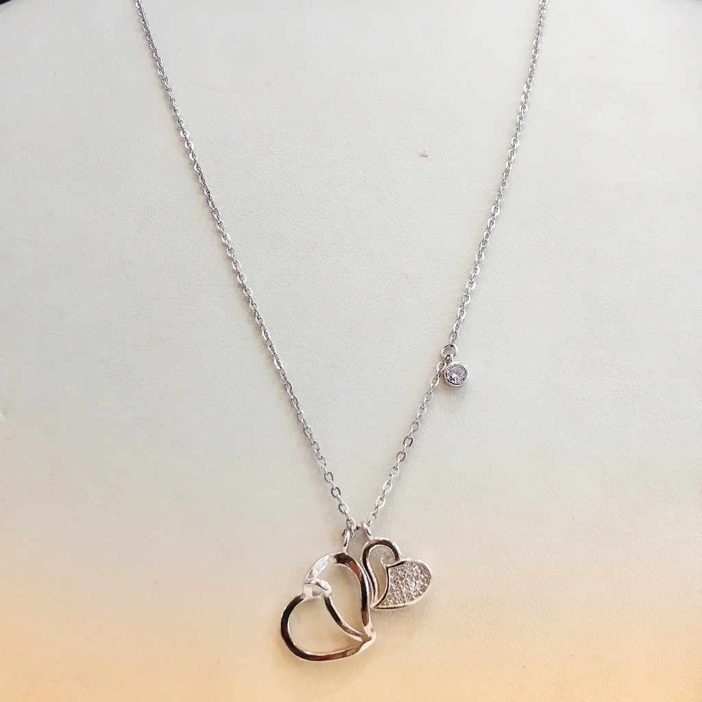925 Sterling Silver Dual Heart Classic Pendant Necklace