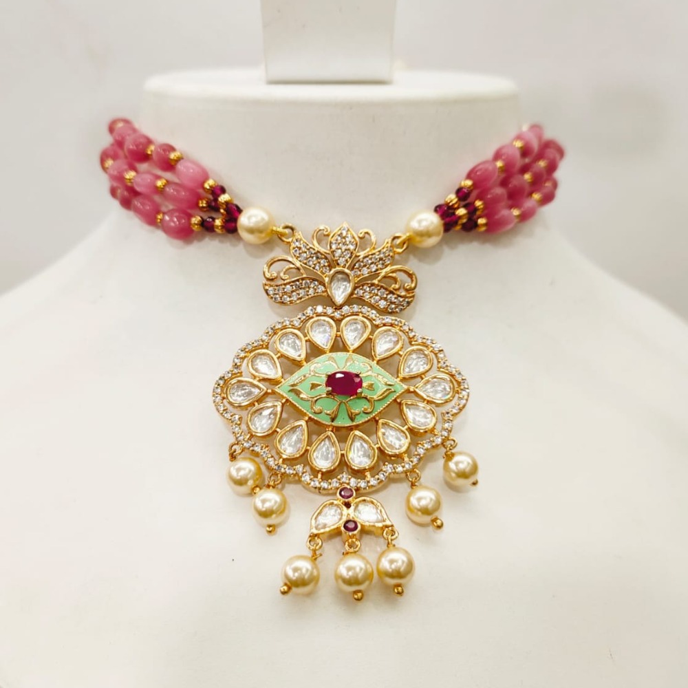 Maharani set with choker kundan work & ruby stone necklace set 1439