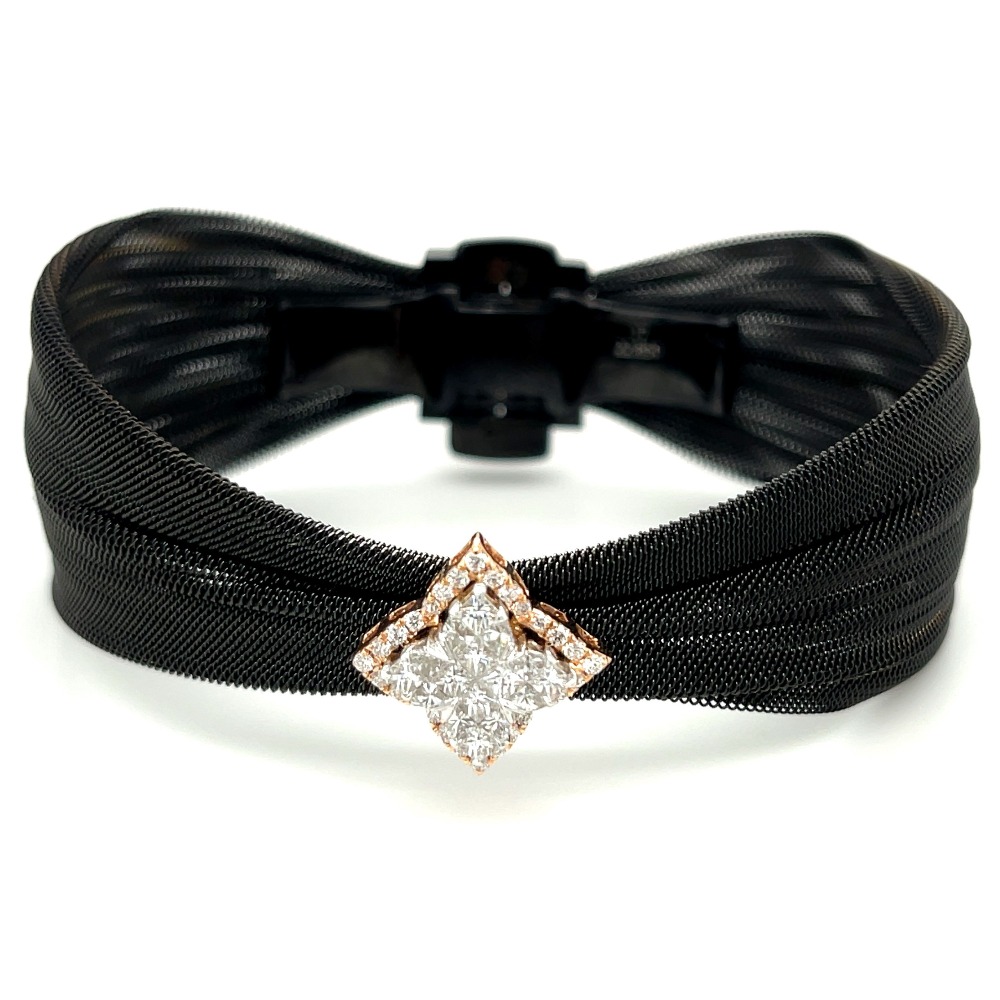 Lili Cut Pressure Diamond Bracelet in Stainless Steel Black Belt