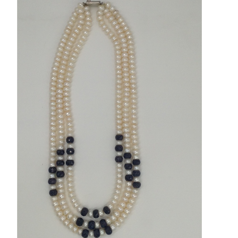 white flat pearls neckalce with blue sapphires JPM0202