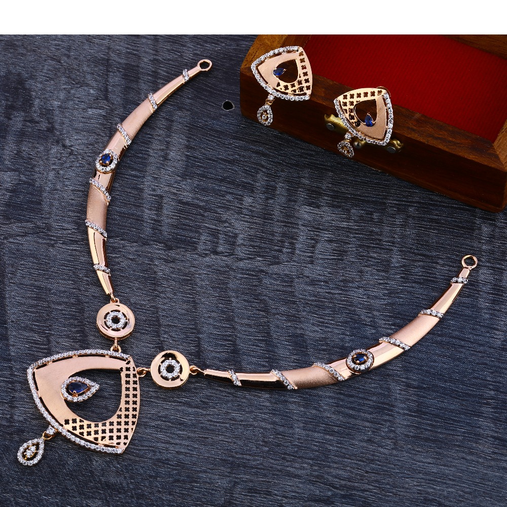 18KT Lades Cz  stylish Rose Gold Necklace Set RN184