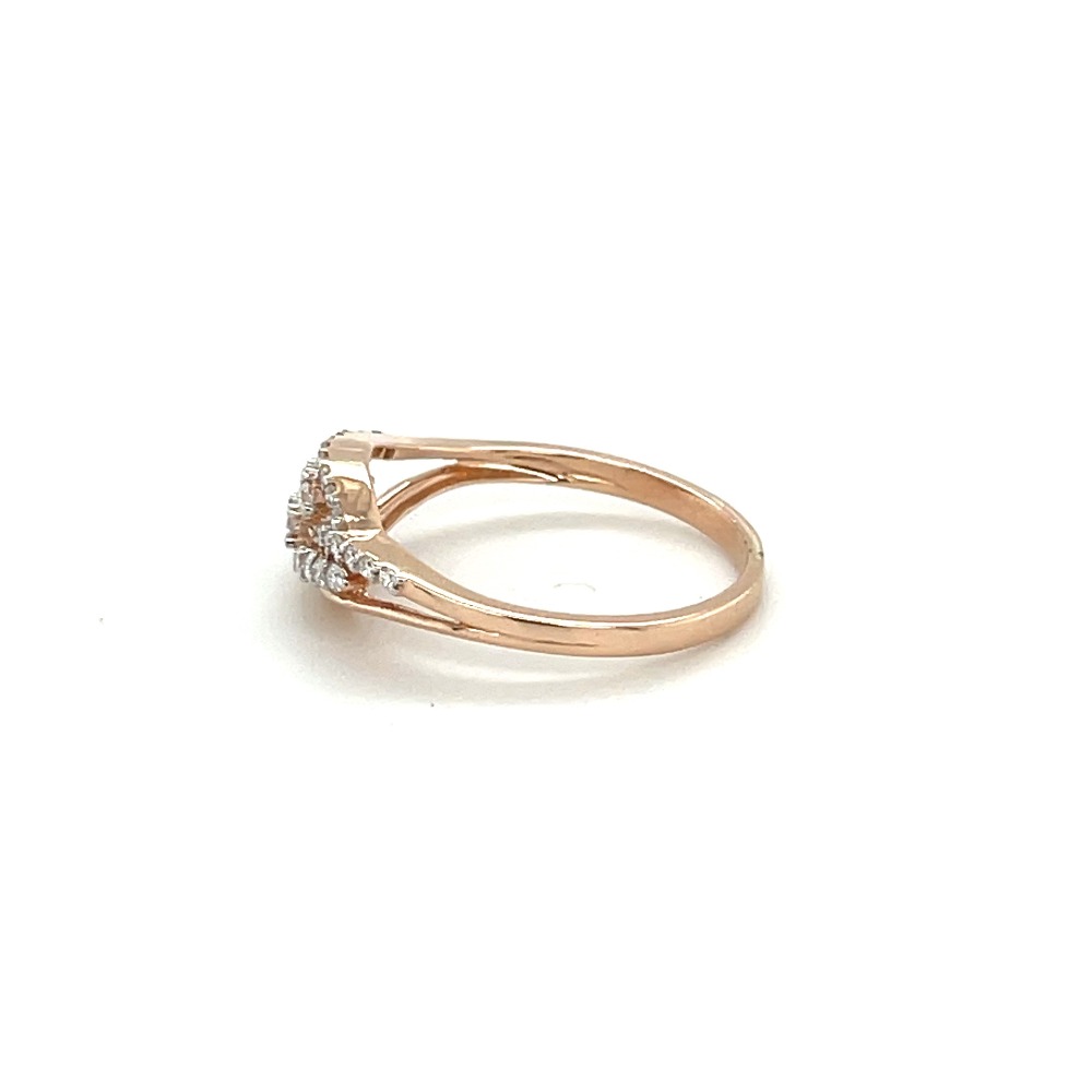 Radiant Rose Gold Ring with Round Cut Diamond and Pave Band