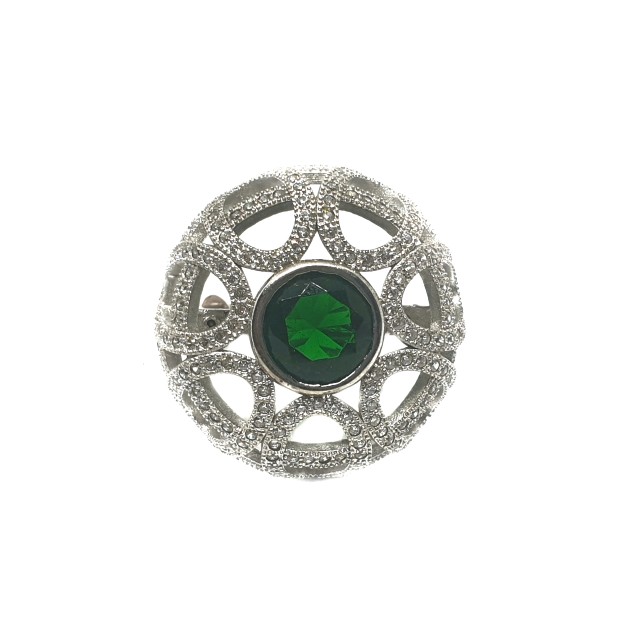 925 Sterling Silver Round Shaped Green Stone Ring MGA - LRS0269