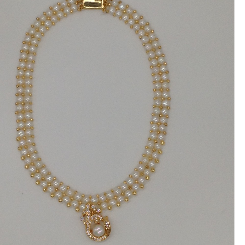 White cz;pearls pendent set with 2 line button pearls jps0178