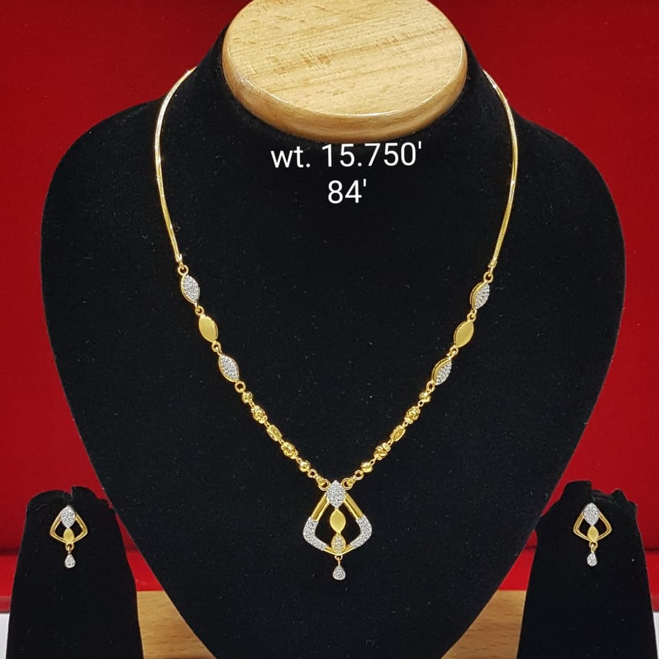 22k gold cz triangle Shape Necklace set