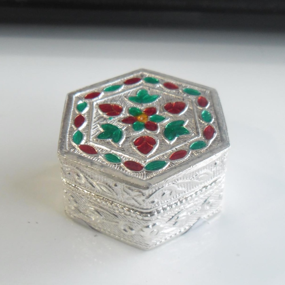 silver  colourful  kumkum box / shindur dani  for women