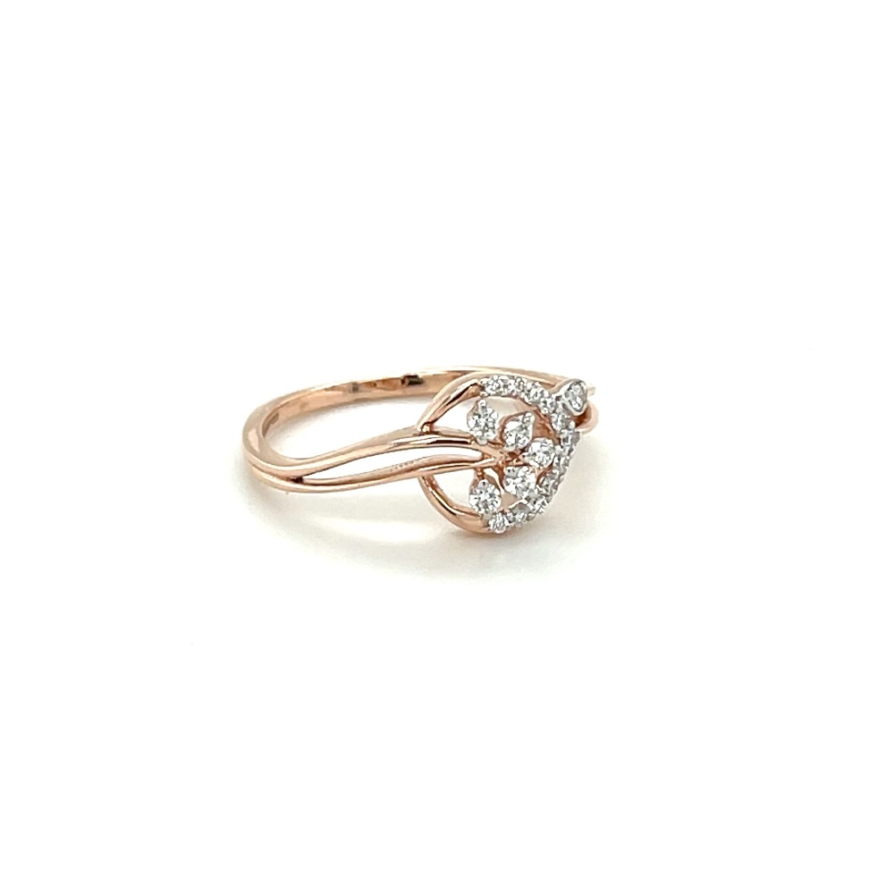 14k Rose Gold Twisted Band Diamond Flower Cluster Ring