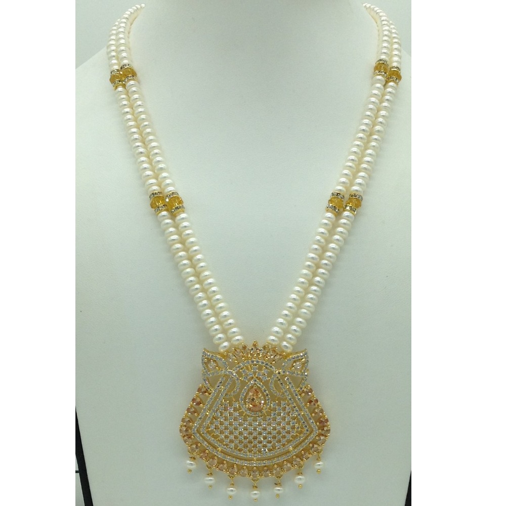 White;champagne cz pendent set with flat pearls jps0637