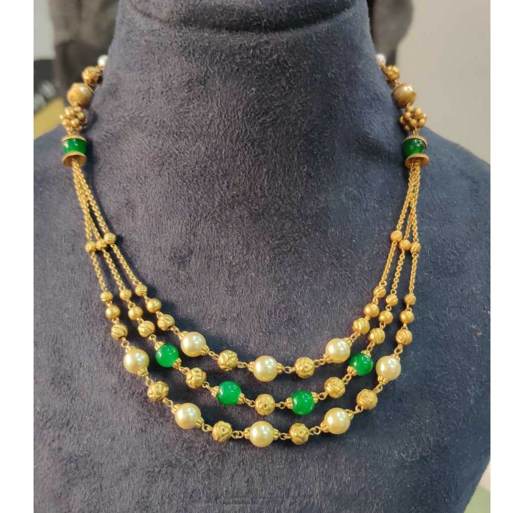 22k Gold Green Beads Mala