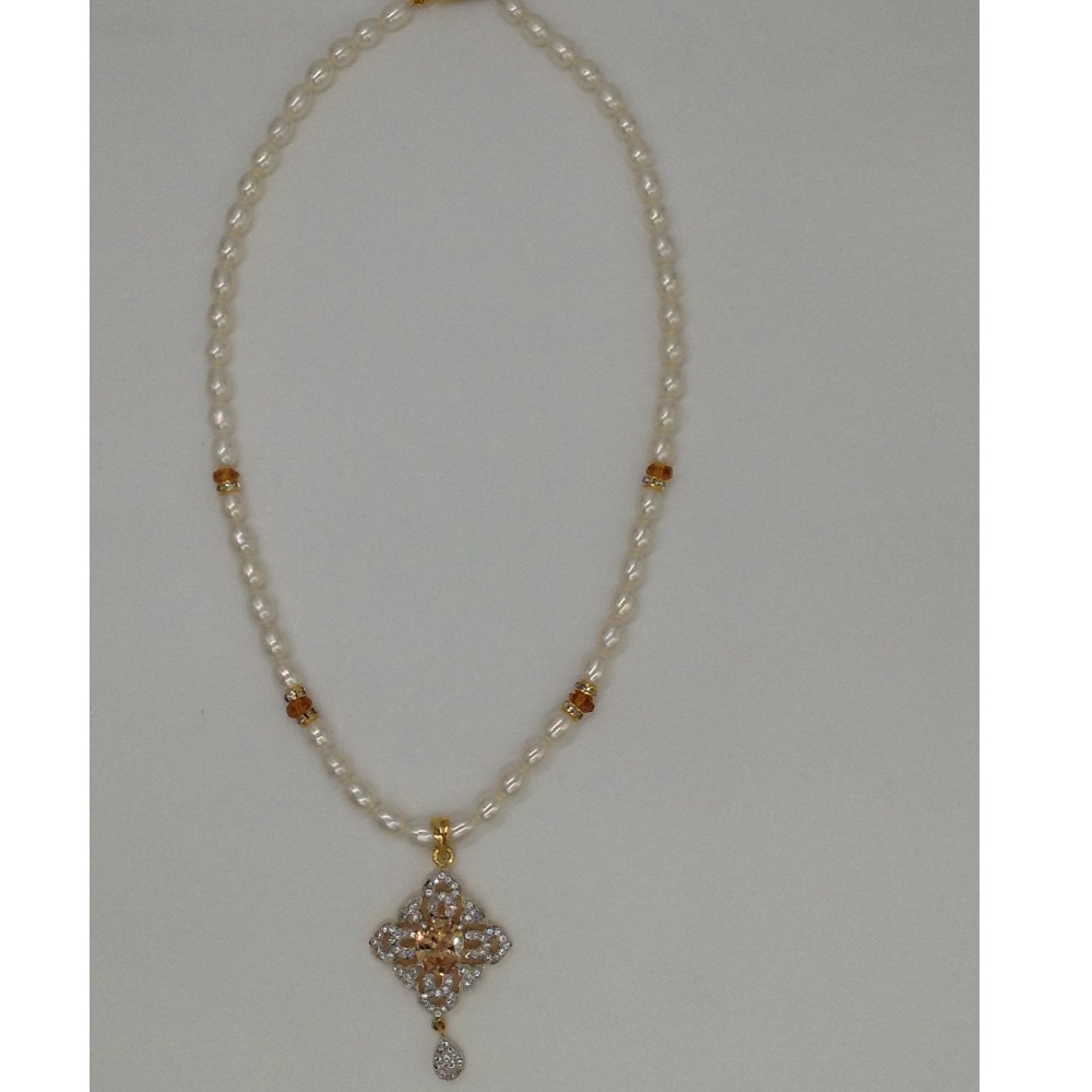 White;yellow cz pendent set with oval pearls mala jps0010