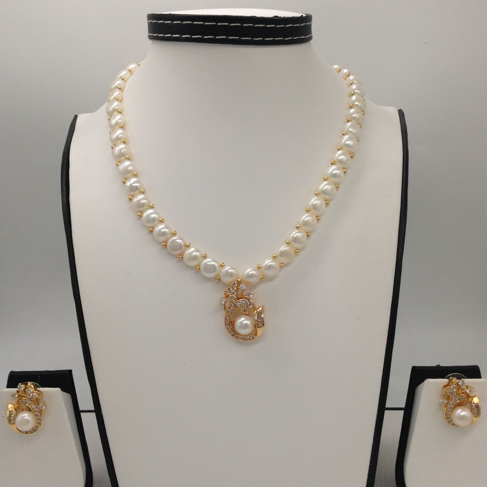 White cz and pearls pendent set with 1 line button mala jps0401