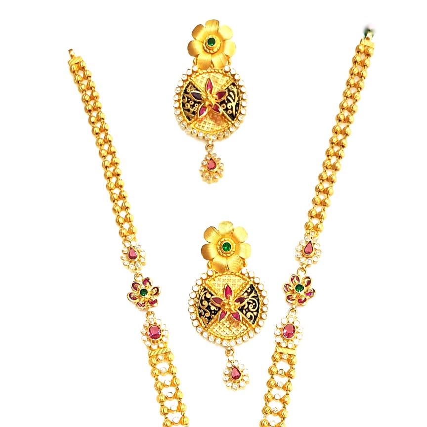 916 Gold Round Shape Checkers Diamond Necklace Set MGA - GLS087